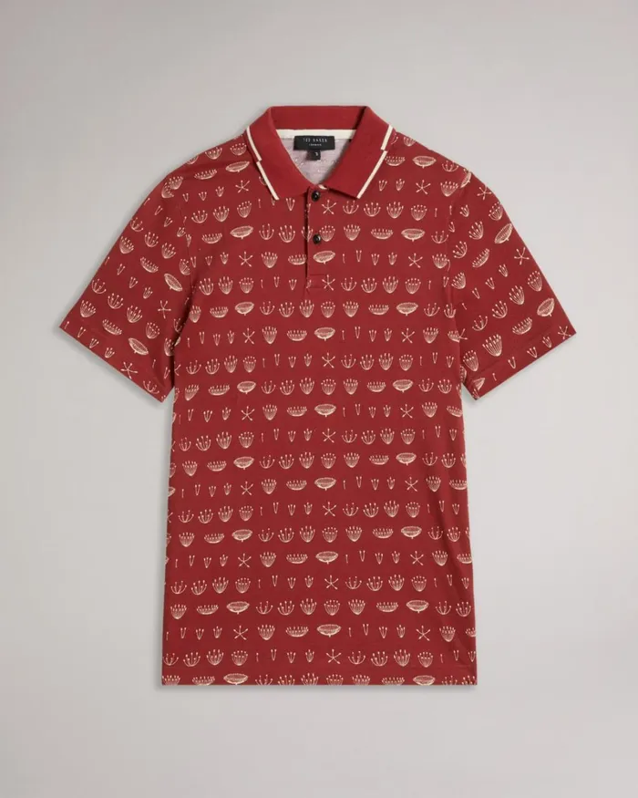 SS Printed Polo Dark Orange Men Ted Baker Clothing