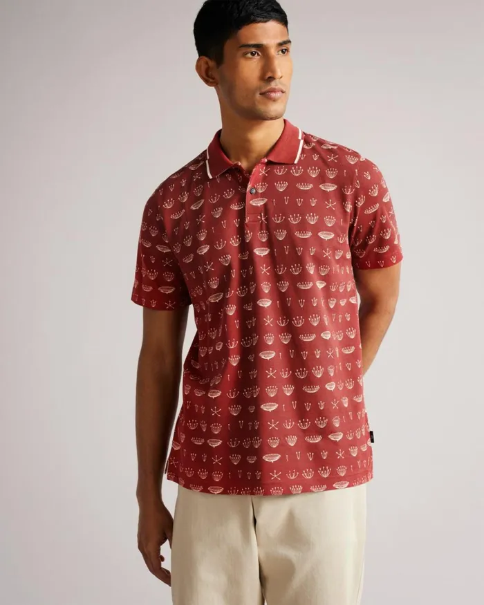 SS Printed Polo Dark Orange Men Ted Baker Clothing SS Printed Polo Dark Orange Men Ted Baker Clothing
