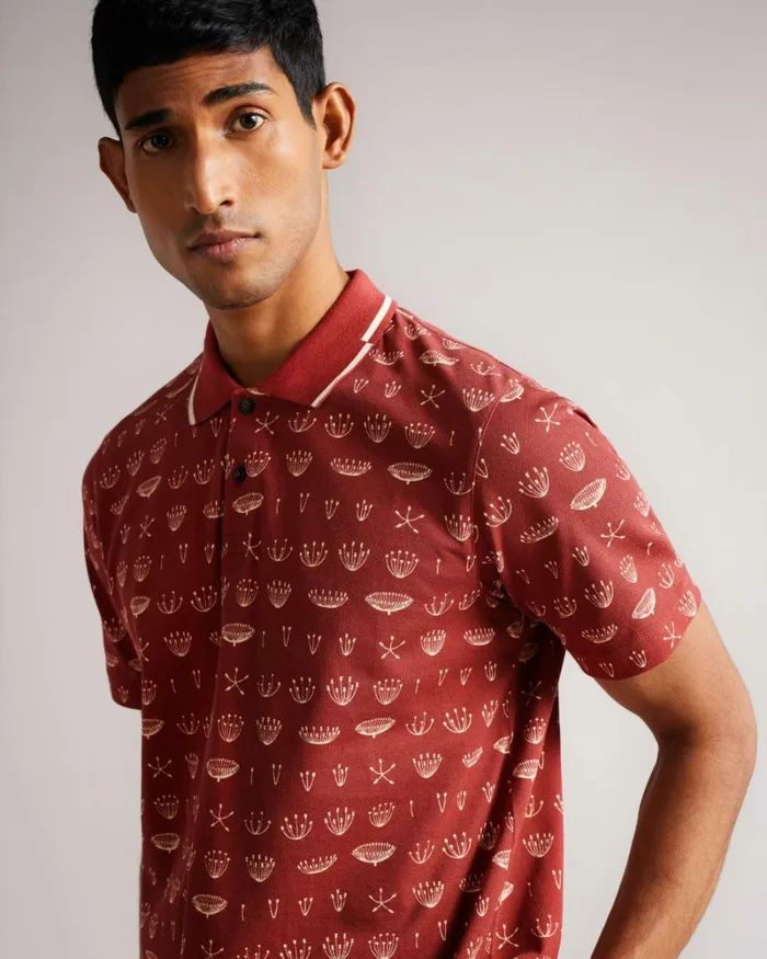 SS Printed Polo Dark Orange Men Ted Baker Clothing SS Printed Polo Dark Orange Men Ted Baker Clothing