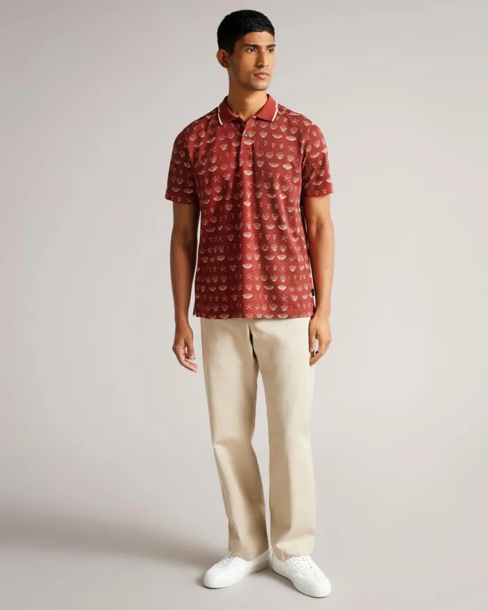 SS Printed Polo Dark Orange Men Ted Baker Clothing SS Printed Polo Dark Orange Men Ted Baker Clothing