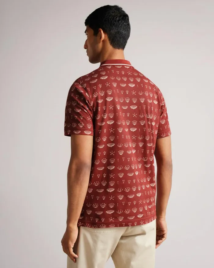 SS Printed Polo Dark Orange Men Ted Baker Clothing SS Printed Polo Dark Orange Men Ted Baker Clothing