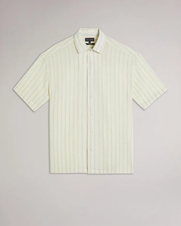 SS Seersucker Stripe Shirt Light Green Men Ted Baker Clothing