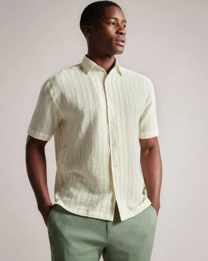 SS Seersucker Stripe Shirt Light Green Men Ted Baker Clothing SS Seersucker Stripe Shirt Light Green Men Ted Baker Clothing