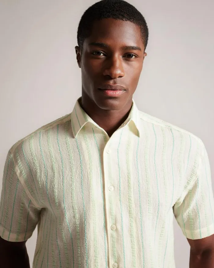 SS Seersucker Stripe Shirt Light Green Men Ted Baker Clothing SS Seersucker Stripe Shirt Light Green Men Ted Baker Clothing