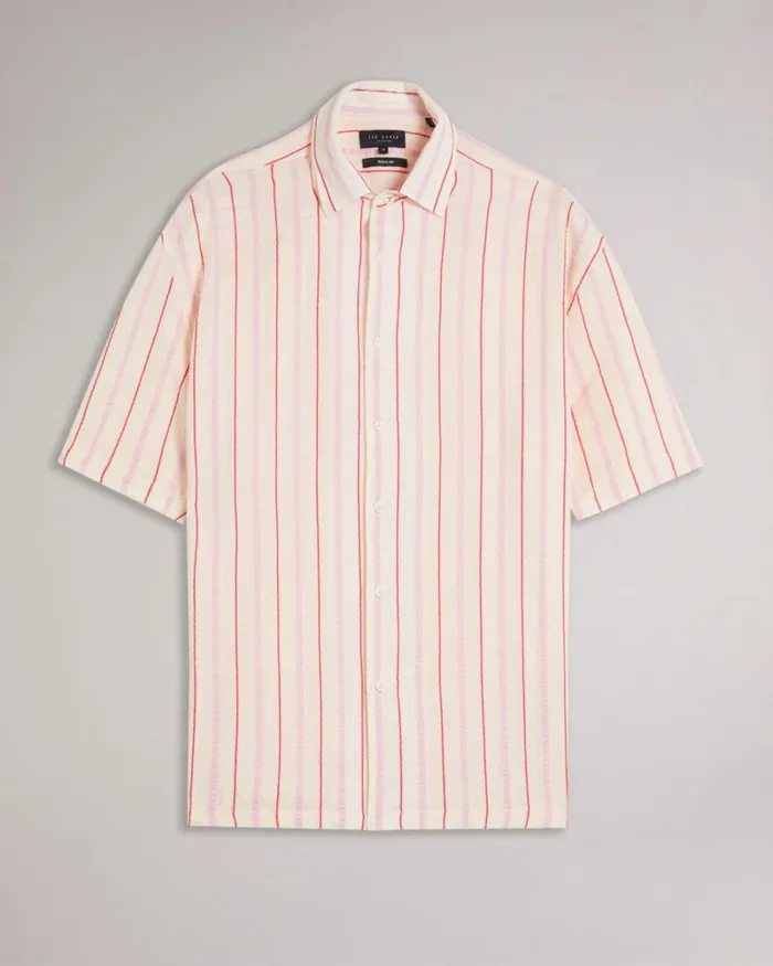 SS Seersucker Stripe Shirt Pink Men Ted Baker Clothing