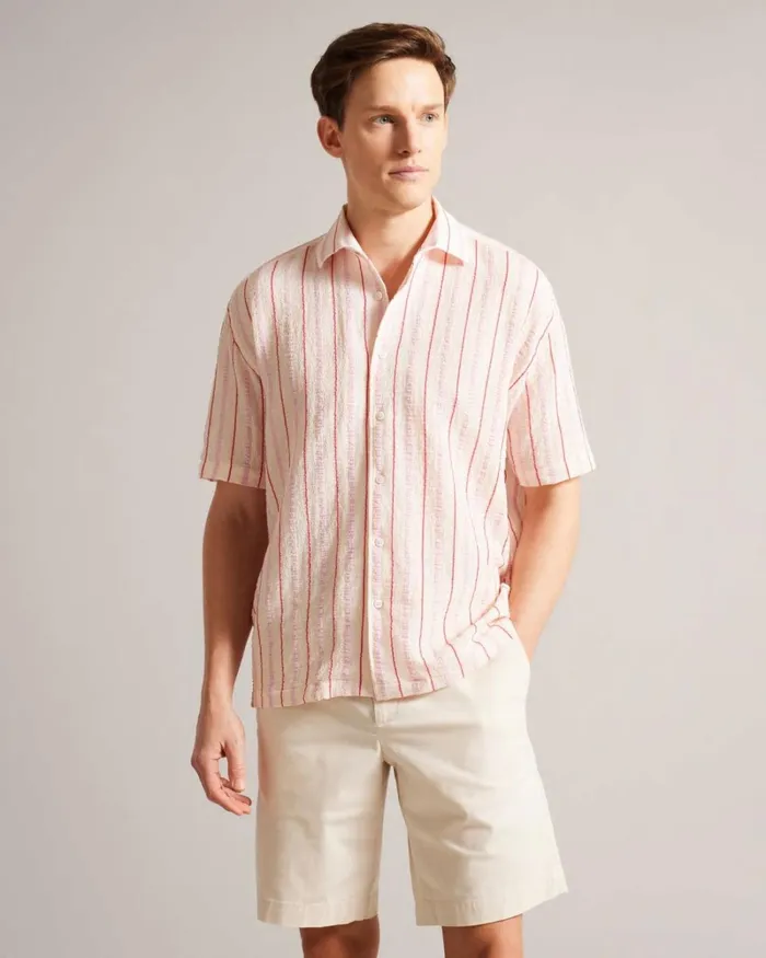 SS Seersucker Stripe Shirt Pink Men Ted Baker Clothing SS Seersucker Stripe Shirt Pink Men Ted Baker Clothing