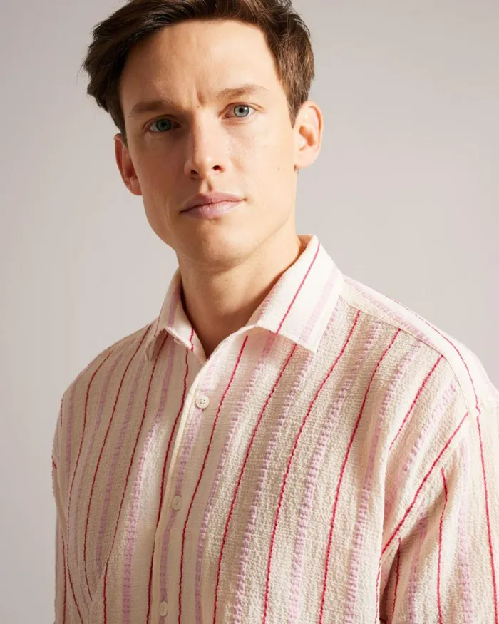 SS Seersucker Stripe Shirt Pink Men Ted Baker Clothing SS Seersucker Stripe Shirt Pink Men Ted Baker Clothing