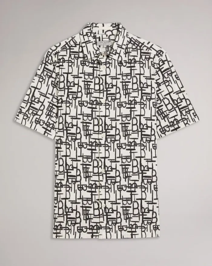 SS TB Geo Printed Shirt Black Men Ted Baker Clothing