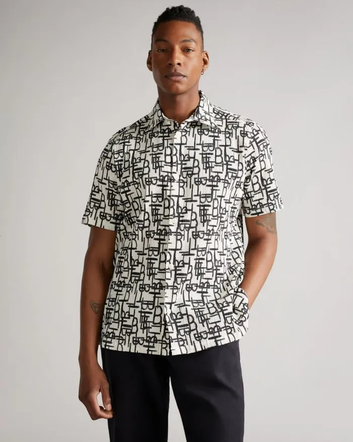 SS TB Geo Printed Shirt Black Men Ted Baker Clothing SS TB Geo Printed Shirt Black Men Ted Baker Clothing