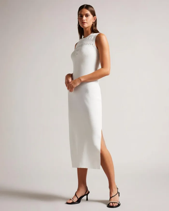 Stitch Detailed Bodycon Dress White Women Ted Baker Clothing Stitch Detailed Bodycon Dress White Women Ted Baker Clothing