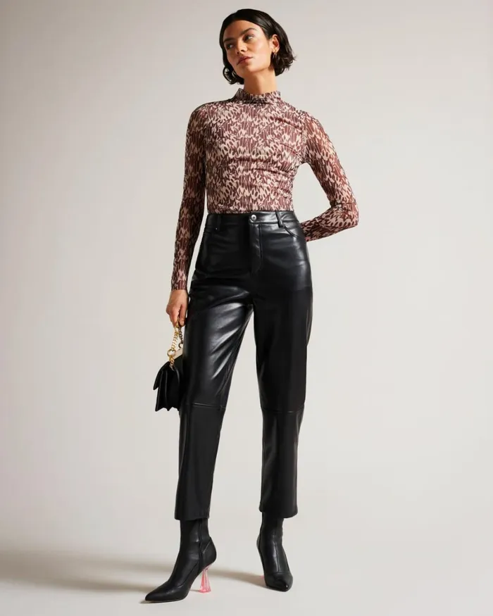 Straight Leg Faux Leather Trousers Black Women Ted Baker Clothing Straight Leg Faux Leather Trousers Black Women Ted Baker Clothing