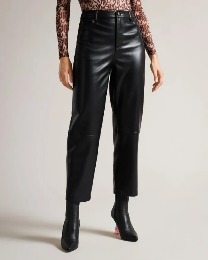 Straight Leg Faux Leather Trousers Black Women Ted Baker Clothing Straight Leg Faux Leather Trousers Black Women Ted Baker Clothing
