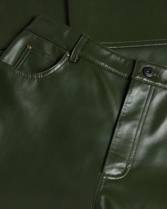 Straight Leg Faux Leather Trousers Khaki Women Ted Baker Clothing Straight Leg Faux Leather Trousers Khaki Women Ted Baker Clothing