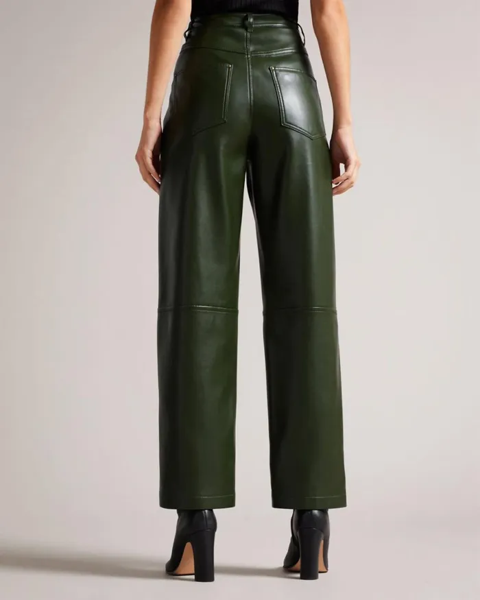 Straight Leg Faux Leather Trousers Khaki Women Ted Baker Clothing Straight Leg Faux Leather Trousers Khaki Women Ted Baker Clothing