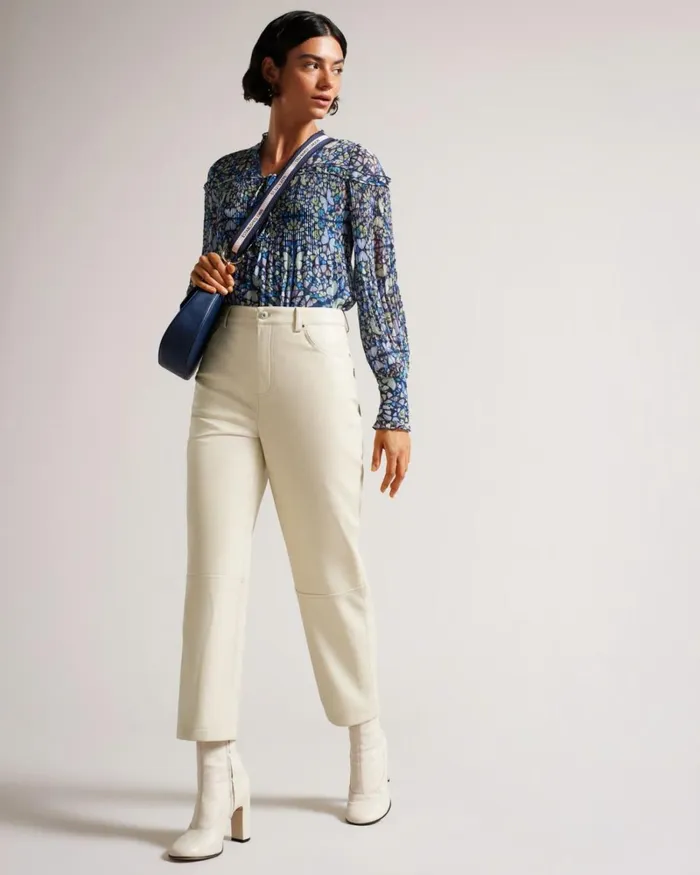 Straight Leg Faux Leather Trousers Natural Women Ted Baker Clothing Straight Leg Faux Leather Trousers Natural Women Ted Baker Clothing