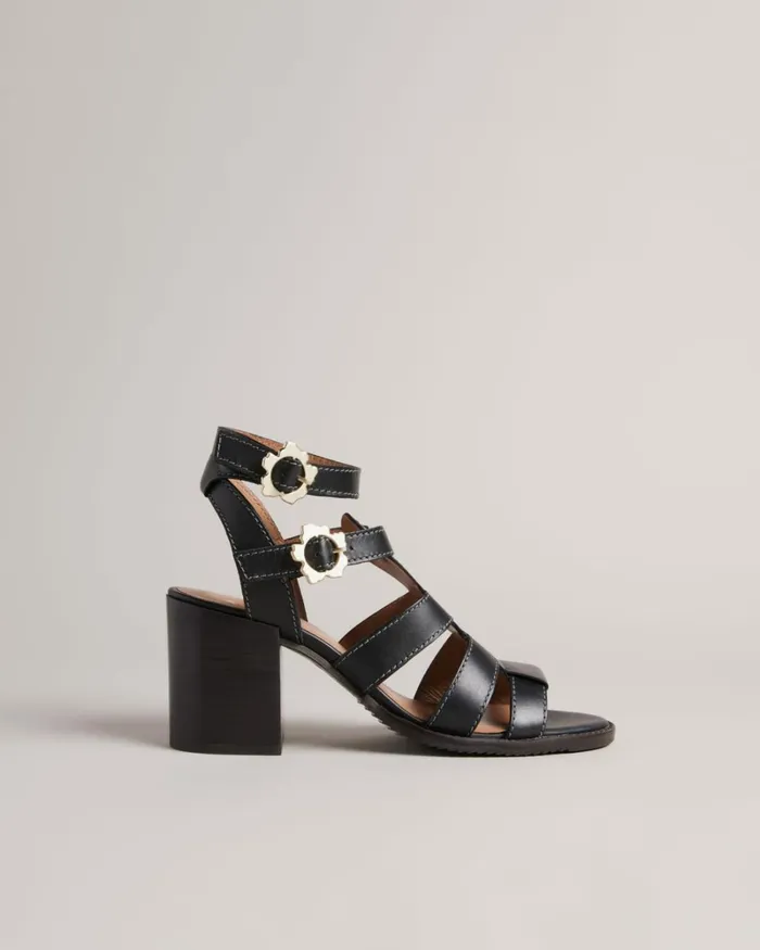 Strappy Block Heeled Leather Sandals Black Women Ted Baker Sandals and Sliders