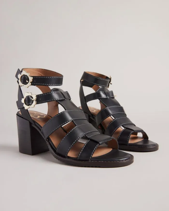 Strappy Block Heeled Leather Sandals Black Women Ted Baker Sandals and Sliders