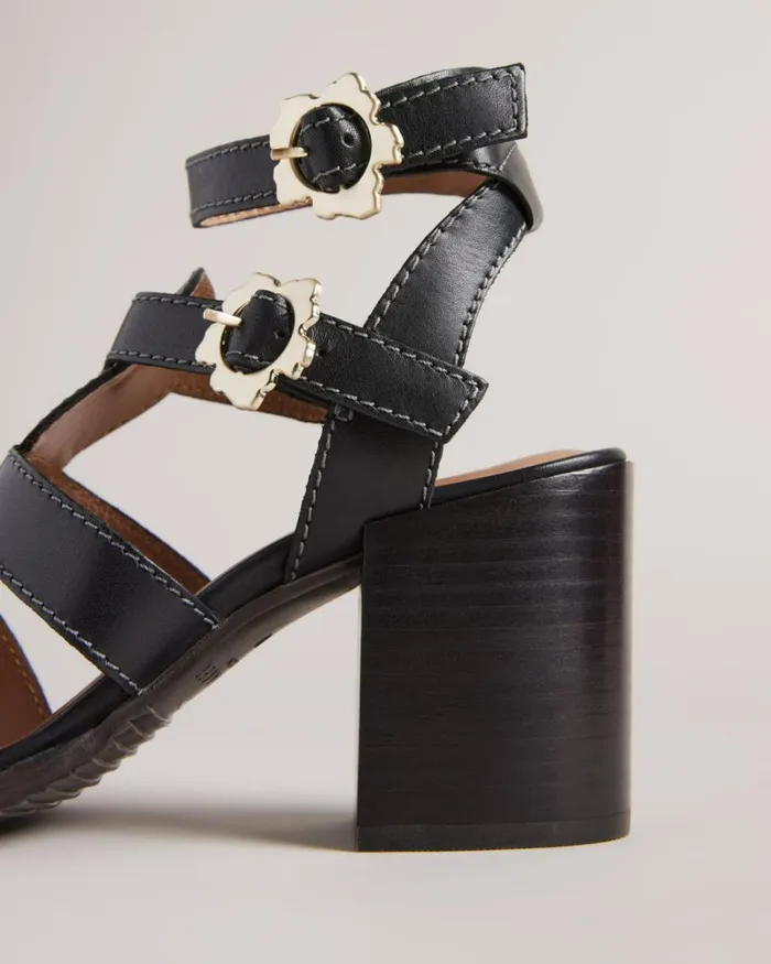 Strappy Block Heeled Leather Sandals Black Women Ted Baker Sandals and Sliders