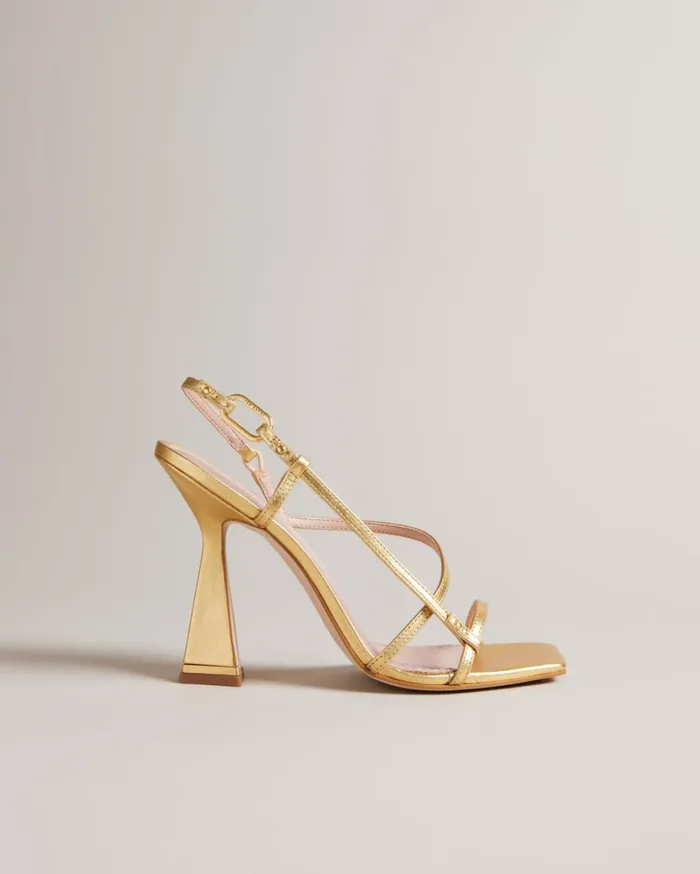 Strappy Geometric Heeled Sandals Gold Women Ted Baker Sandals and Sliders