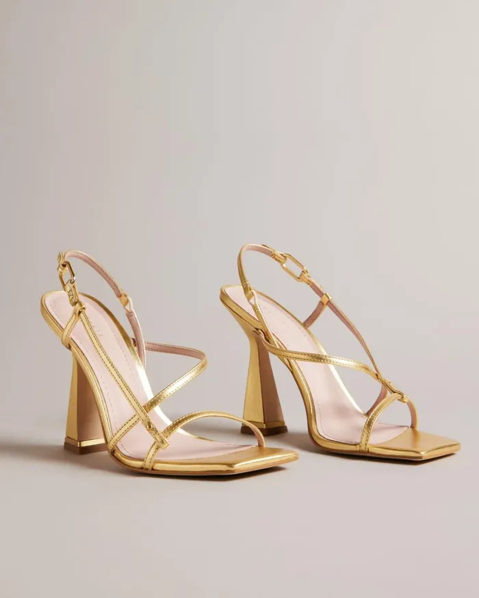 Strappy Geometric Heeled Sandals Gold Women Ted Baker Sandals and Sliders