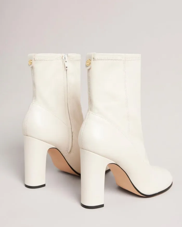 Stretch Ankle Leather Boots Ecru Women Ted Baker Heels