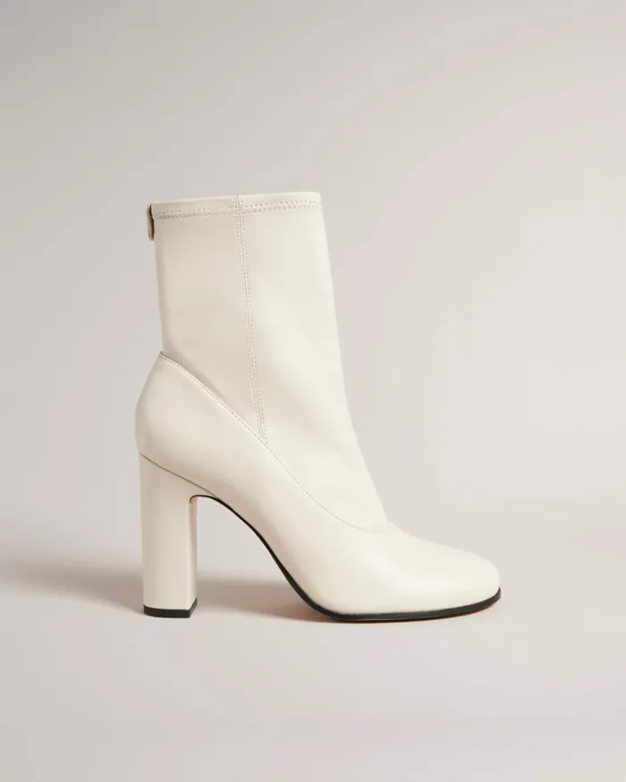 Stretch Ankle Leather Boots Ecru Women Ted Baker Heels