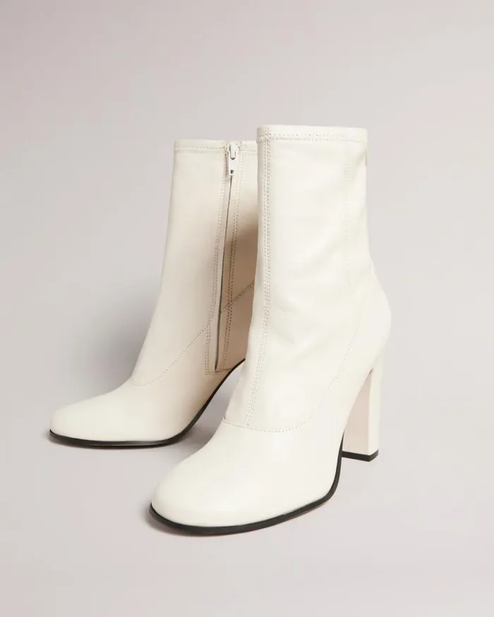 Stretch Ankle Leather Boots Ecru Women Ted Baker Heels