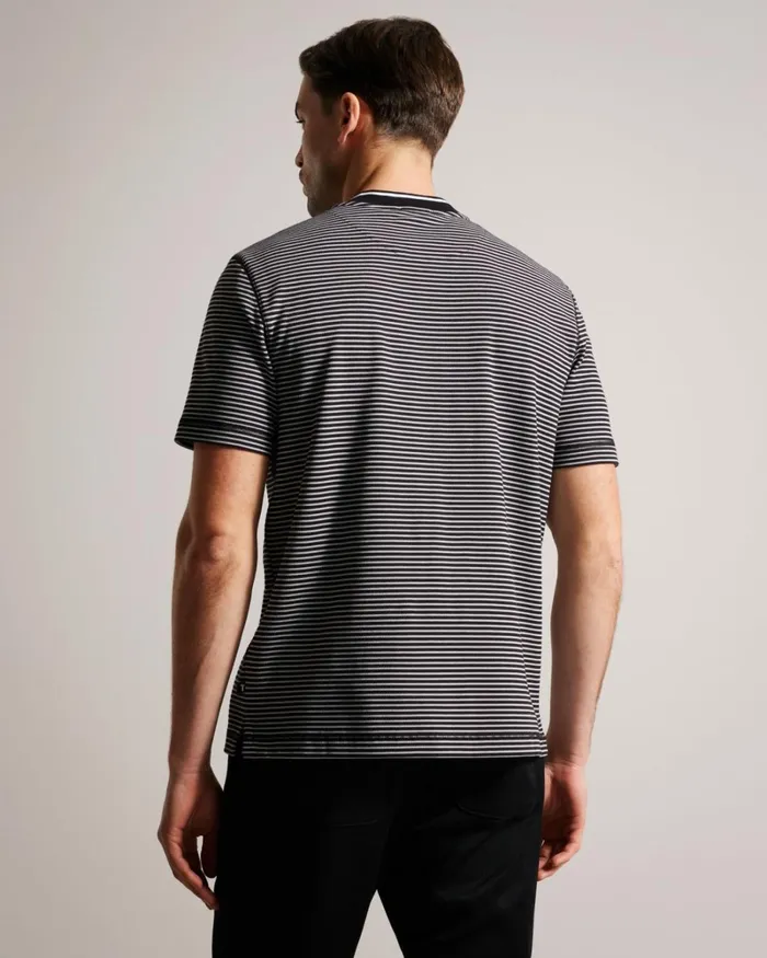 Striped Polo Shirt With Grandad Collar Black Men Ted Baker Clothing Striped Polo Shirt With Grandad Collar Black Men Ted Baker Clothing