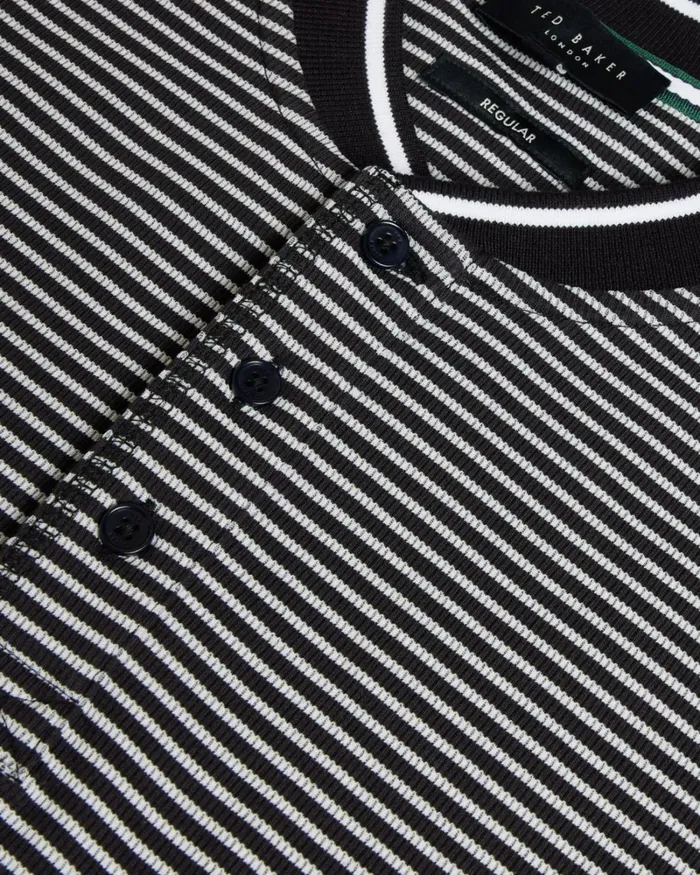 Striped Polo Shirt With Grandad Collar Black Men Ted Baker Clothing Striped Polo Shirt With Grandad Collar Black Men Ted Baker Clothing