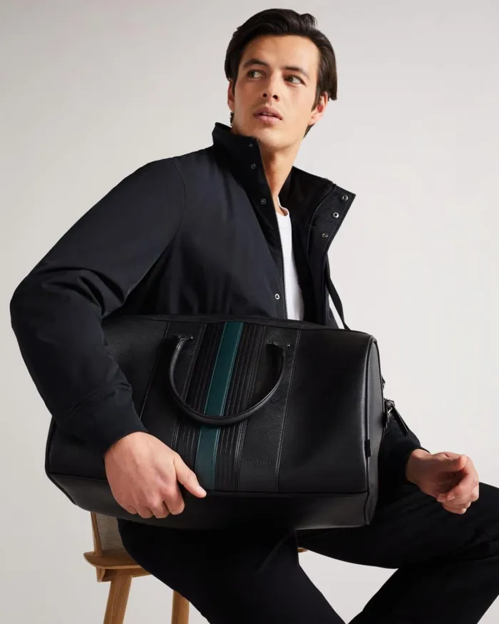 Striped PU Holdall Black Men Ted Baker Duffel Bags Striped PU Holdall Black Men Ted Baker Duffel Bags
