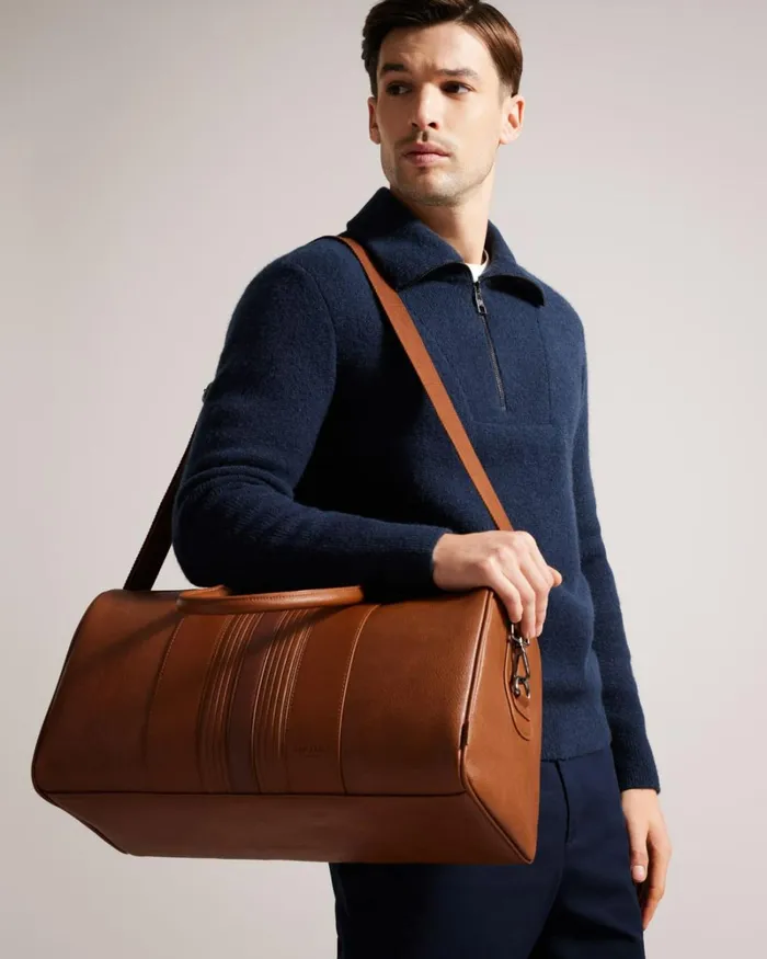 Striped PU Holdall Tan Men Ted Baker Duffel Bags Striped PU Holdall Tan Men Ted Baker Duffel Bags