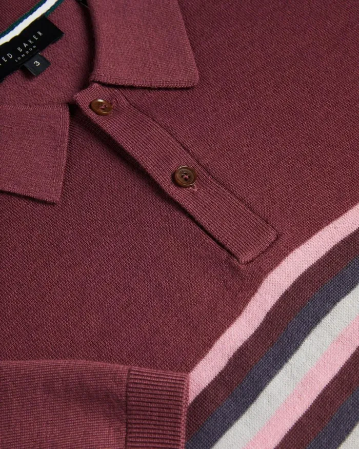 Striped Wool Polo Shirt Maroon Men Ted Baker Clothing