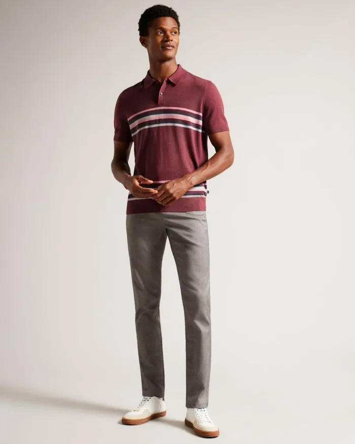 Striped Wool Polo Shirt Maroon Men Ted Baker Clothing