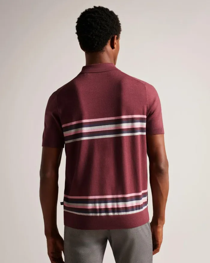 Striped Wool Polo Shirt Maroon Men Ted Baker Clothing
