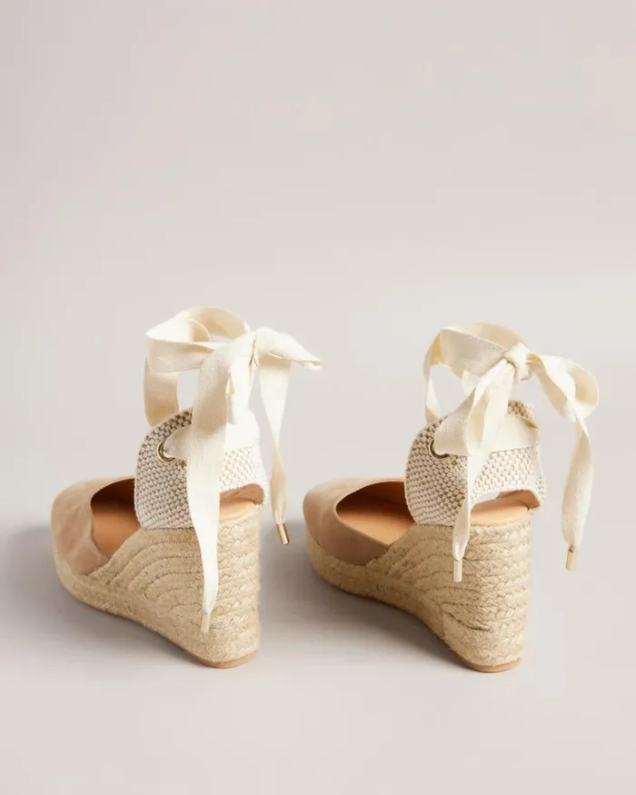 Suede Ribbon Tie Wedges Taupe Women Ted Baker Sandals and Sliders