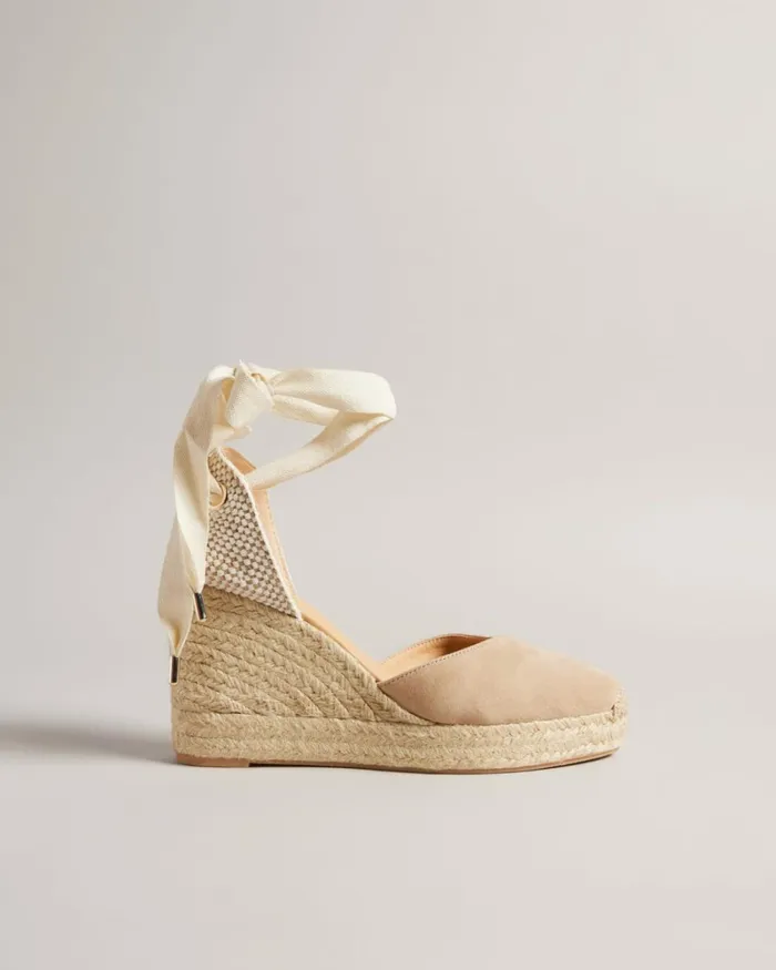 Suede Ribbon Tie Wedges Taupe Women Ted Baker Sandals and Sliders Suede Ribbon Tie Wedges Taupe Women Ted Baker Sandals and Sliders