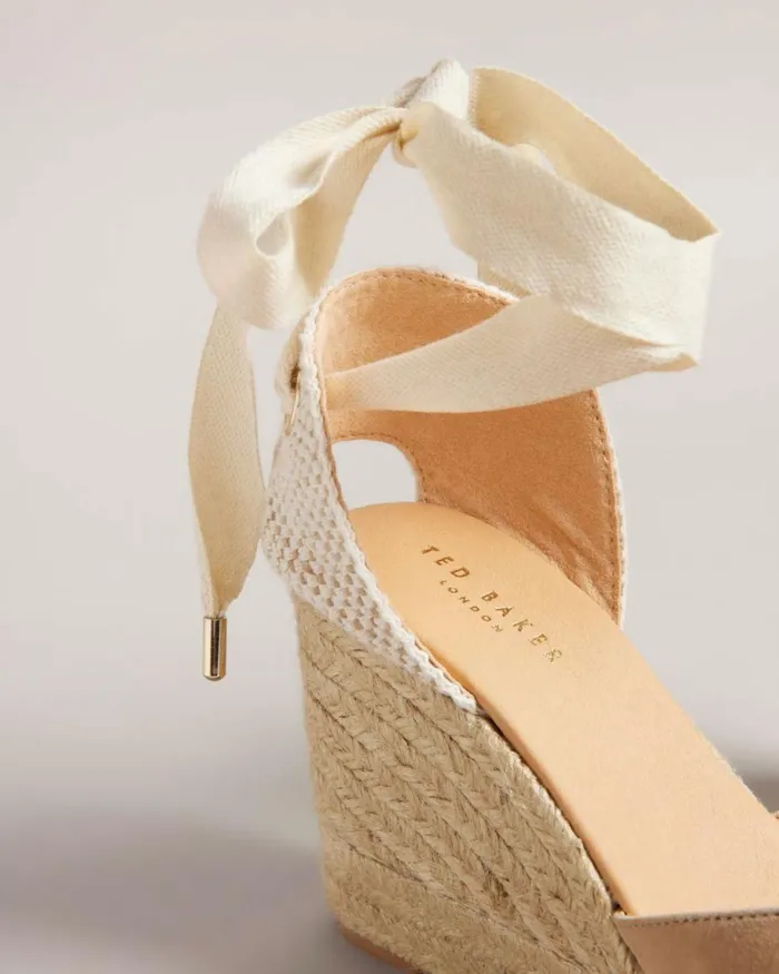 Suede Ribbon Tie Wedges Taupe Women Ted Baker Sandals and Sliders Suede Ribbon Tie Wedges Taupe Women Ted Baker Sandals and Sliders