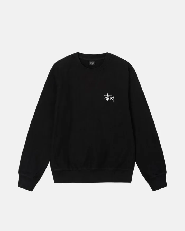 Sweats Men Stussy BASIC STSSY PIGMENT DYED CREW Black Sweats Men Stussy BASIC STSSY PIGMENT DYED CREW Black