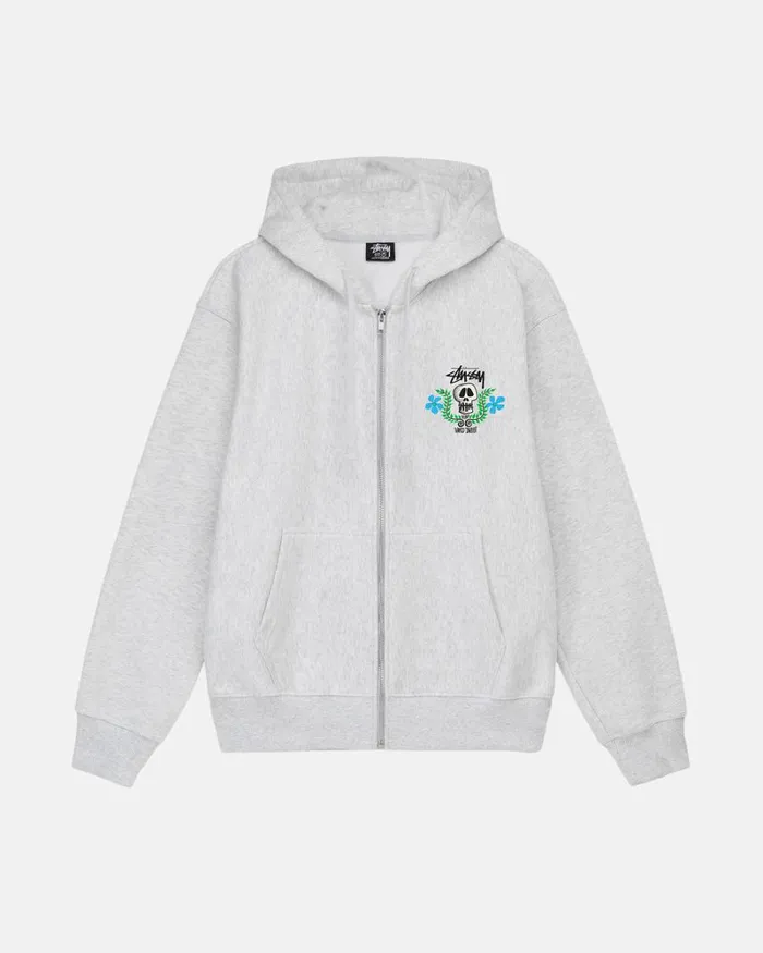 Sweats Men Stussy SKULL CREST ZIP HOODIE Ash Heather