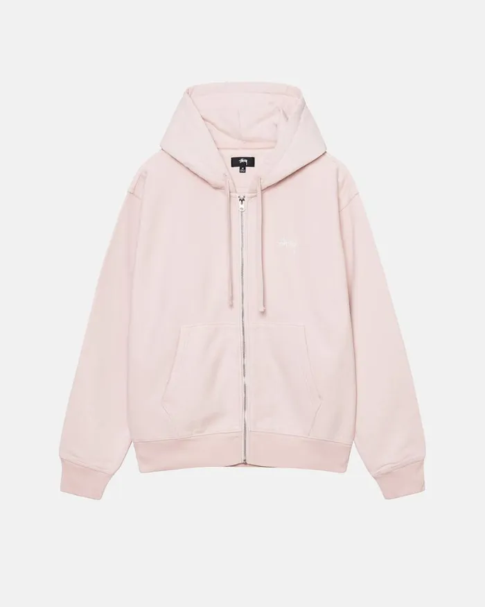 Sweats Men Stussy STOCK LOGO ZIP HOODIE Lt Pink