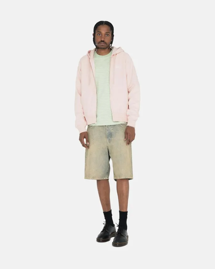 Sweats Men Stussy STOCK LOGO ZIP HOODIE Lt Pink Sweats Men Stussy STOCK LOGO ZIP HOODIE Lt Pink