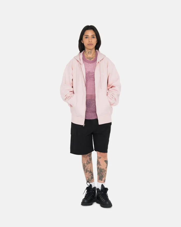 Sweats Men Stussy STOCK LOGO ZIP HOODIE Lt Pink Sweats Men Stussy STOCK LOGO ZIP HOODIE Lt Pink
