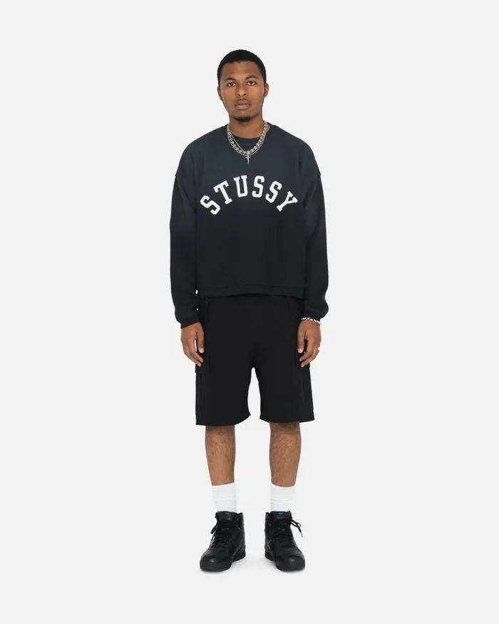 Sweats Men Stussy SUN FADED OVERSIZED CREW Black Sweats Men Stussy SUN FADED OVERSIZED CREW Black