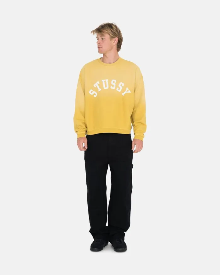 Sweats Men Stussy SUN FADED OVERSIZED CREW Yellow Sweats Men Stussy SUN FADED OVERSIZED CREW Yellow