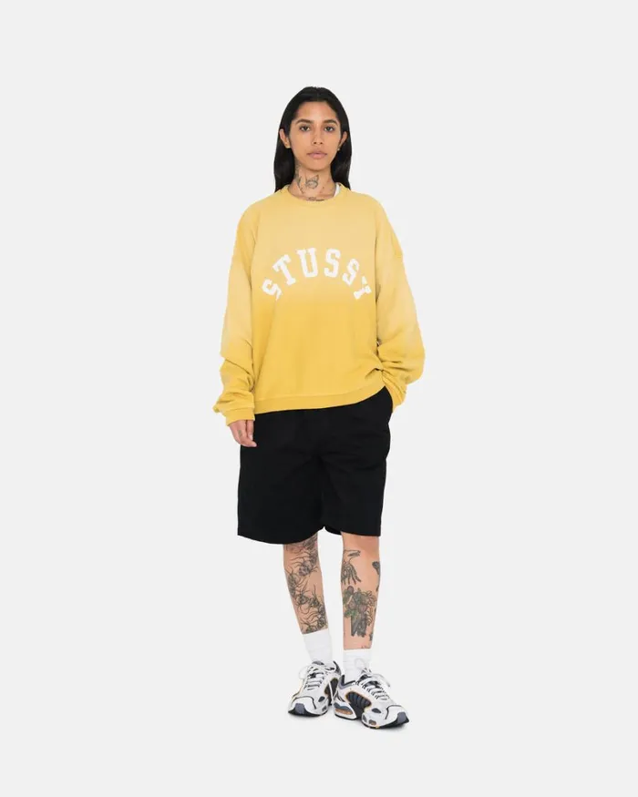 Sweats Men Stussy SUN FADED OVERSIZED CREW Yellow Sweats Men Stussy SUN FADED OVERSIZED CREW Yellow
