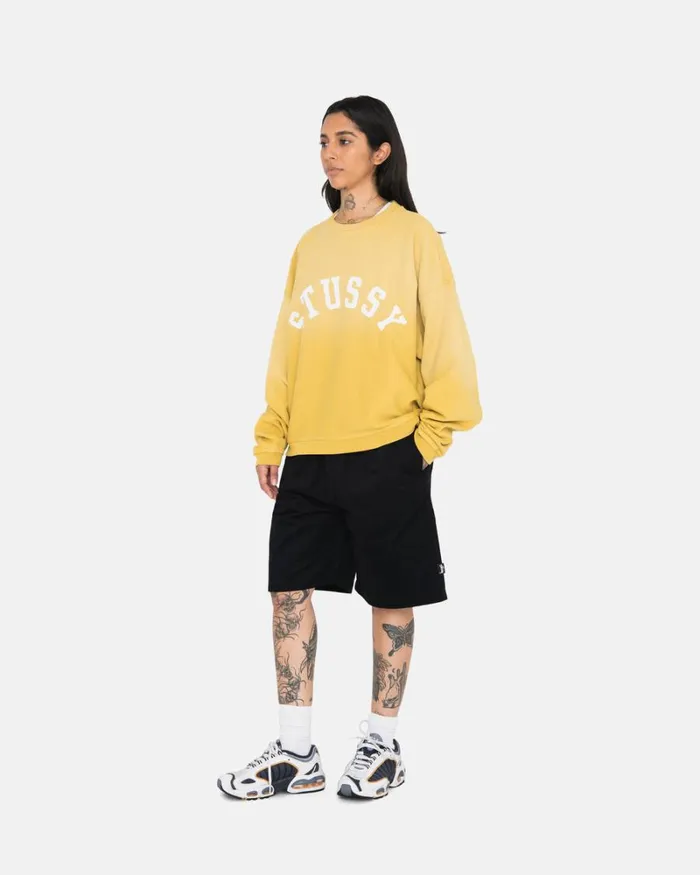 Sweats Men Stussy SUN FADED OVERSIZED CREW Yellow Sweats Men Stussy SUN FADED OVERSIZED CREW Yellow