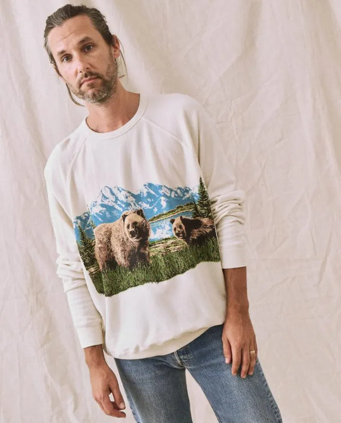 Sweatshirts Men039s The Great The Men039s College Sweatshirt Washed White With Bear Graphic Sweatshirts Men039s The Great The Men039s College Sweatshirt Washed White With Bear Graphic