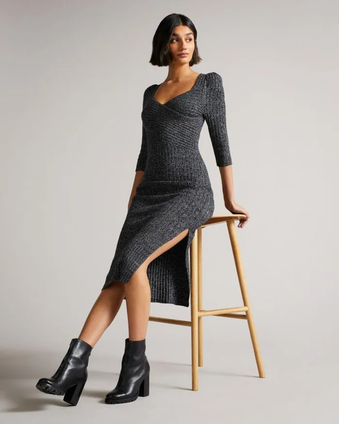 Sweetheart Neckline Knitted Dress Black Women Ted Baker Dresses