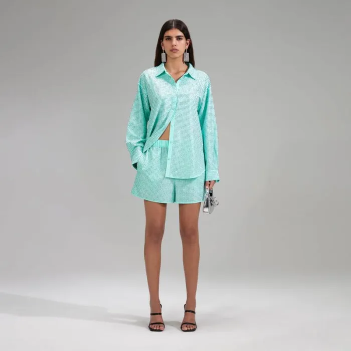 Swim and Resort Woman SelfPortrait Mint Rhinestone Taffeta Shorts