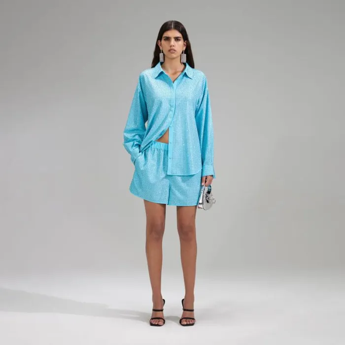 Swim and Resort Woman SelfPortrait Mint Rhinestone Taffeta Shorts Swim and Resort Woman SelfPortrait Mint Rhinestone Taffeta Shorts
